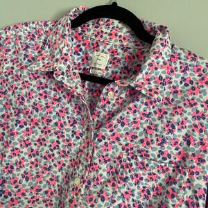 Gap Button Down Shirt Womens L Pink Blue Floral The Fitted Boyfriend Long Sleeve
